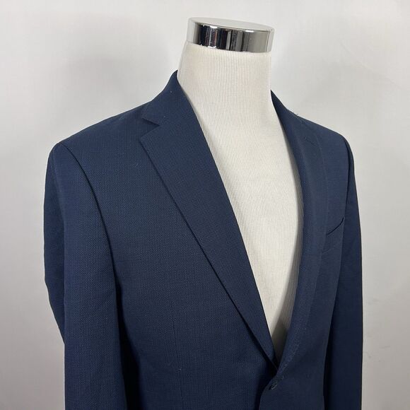 Calvin Klein 40R Sport Coat Wool Natural Stretch Blue Two Button Double Vented - Picture 1 of 8